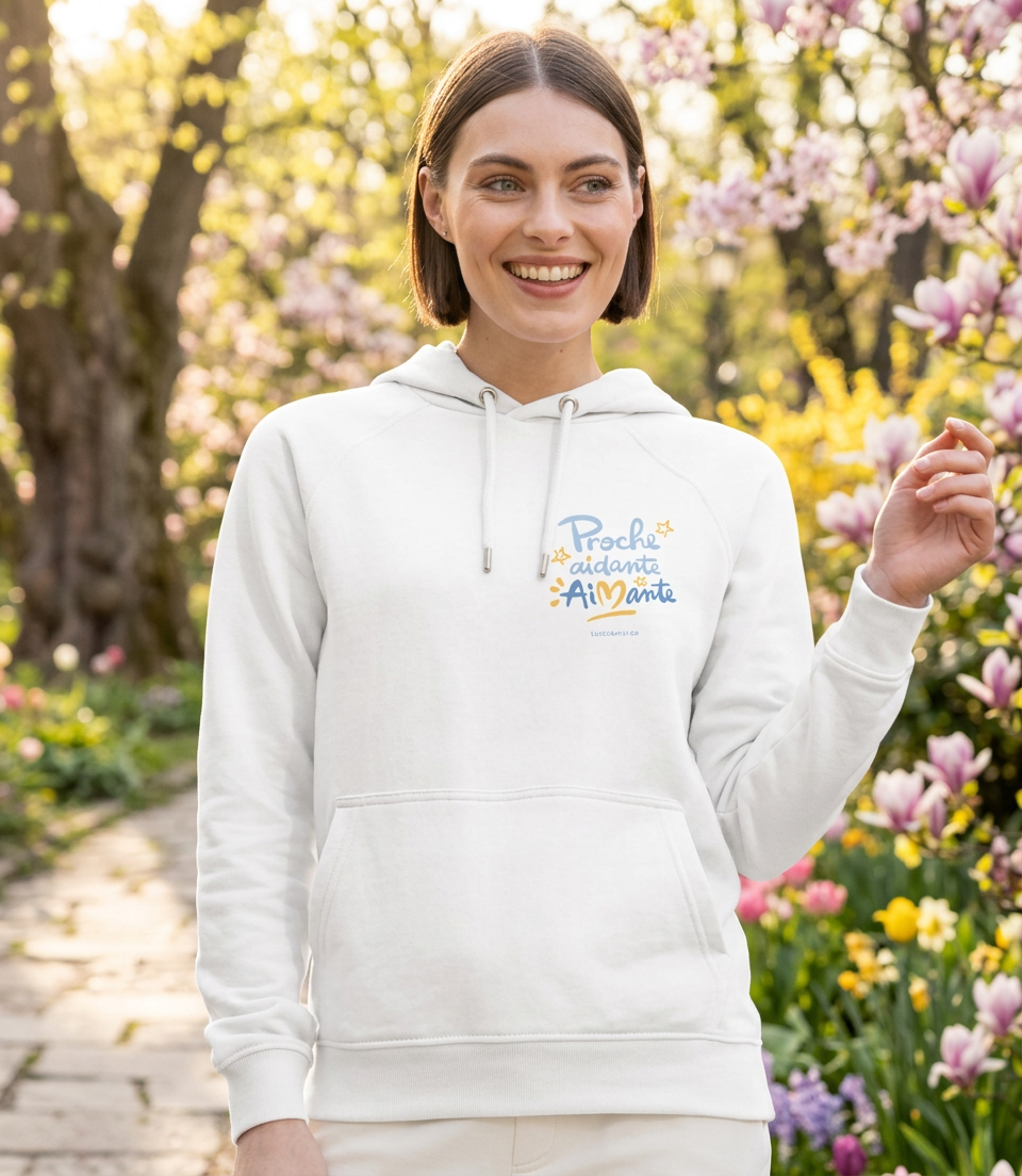 Hoodie „Proche Aimante“ Weiß | Damen | 80 % Bio-Baumwolle