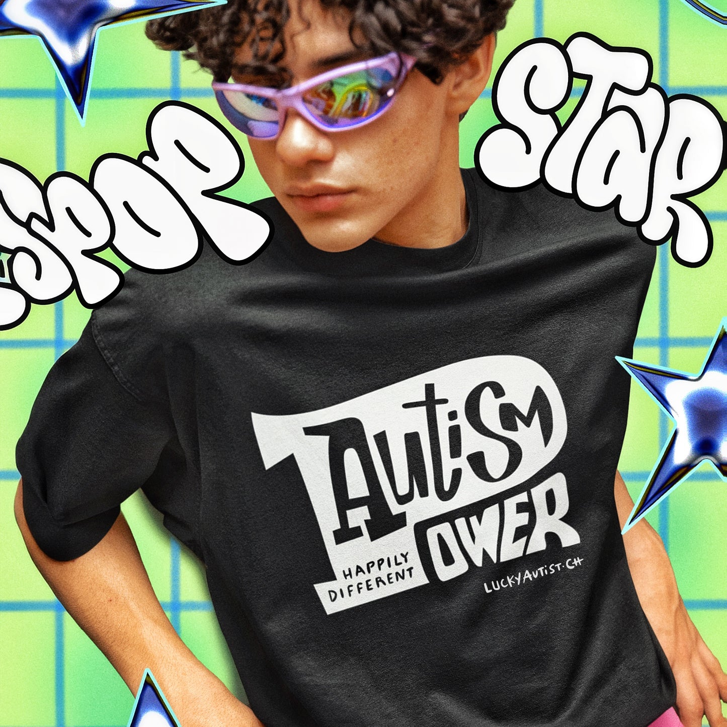 T-shirt AUTISME Noir oversized | Mixte | 50% Coton recyclé