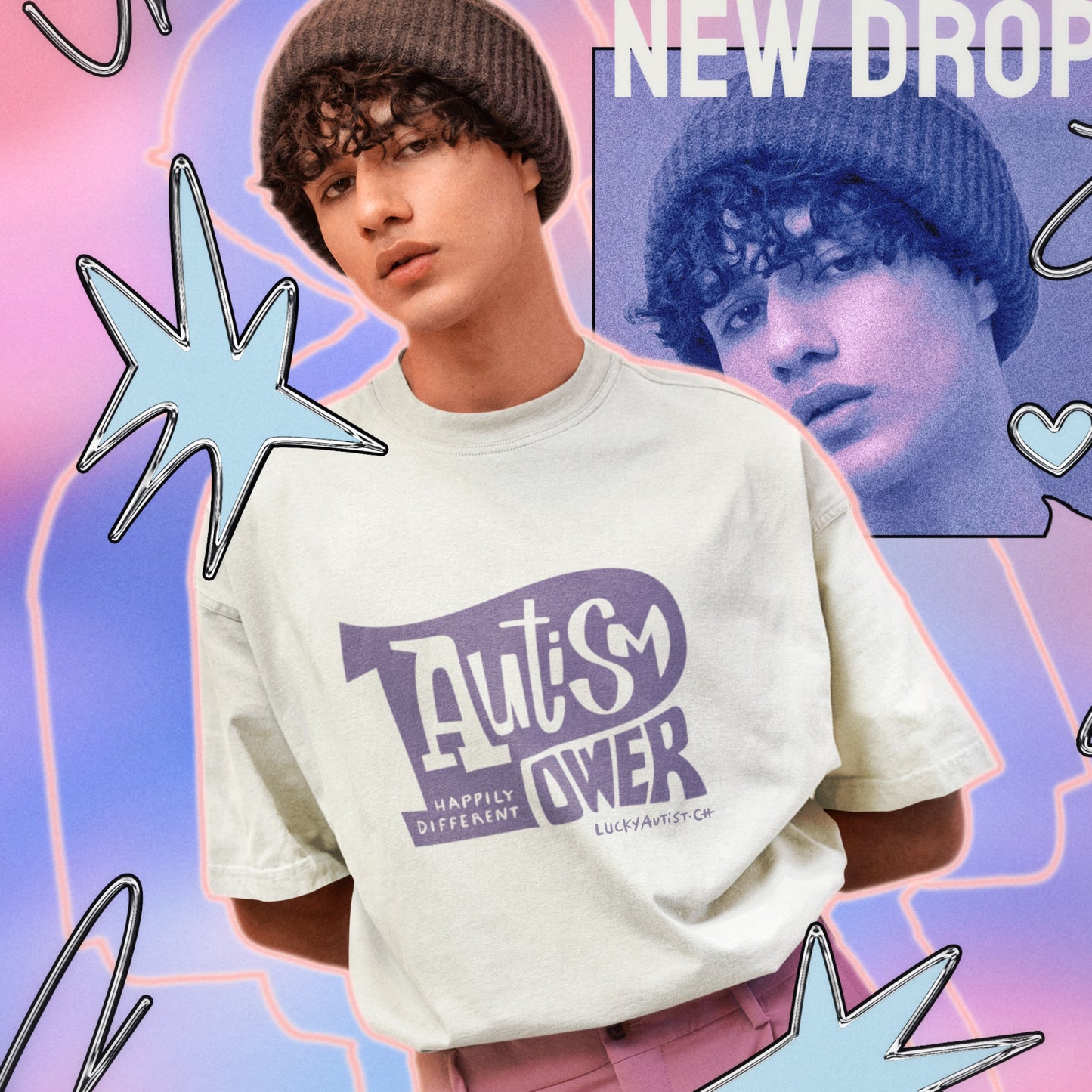 T-shirt AUTISME Blanc oversize | Mixte | 50% Coton recyclé