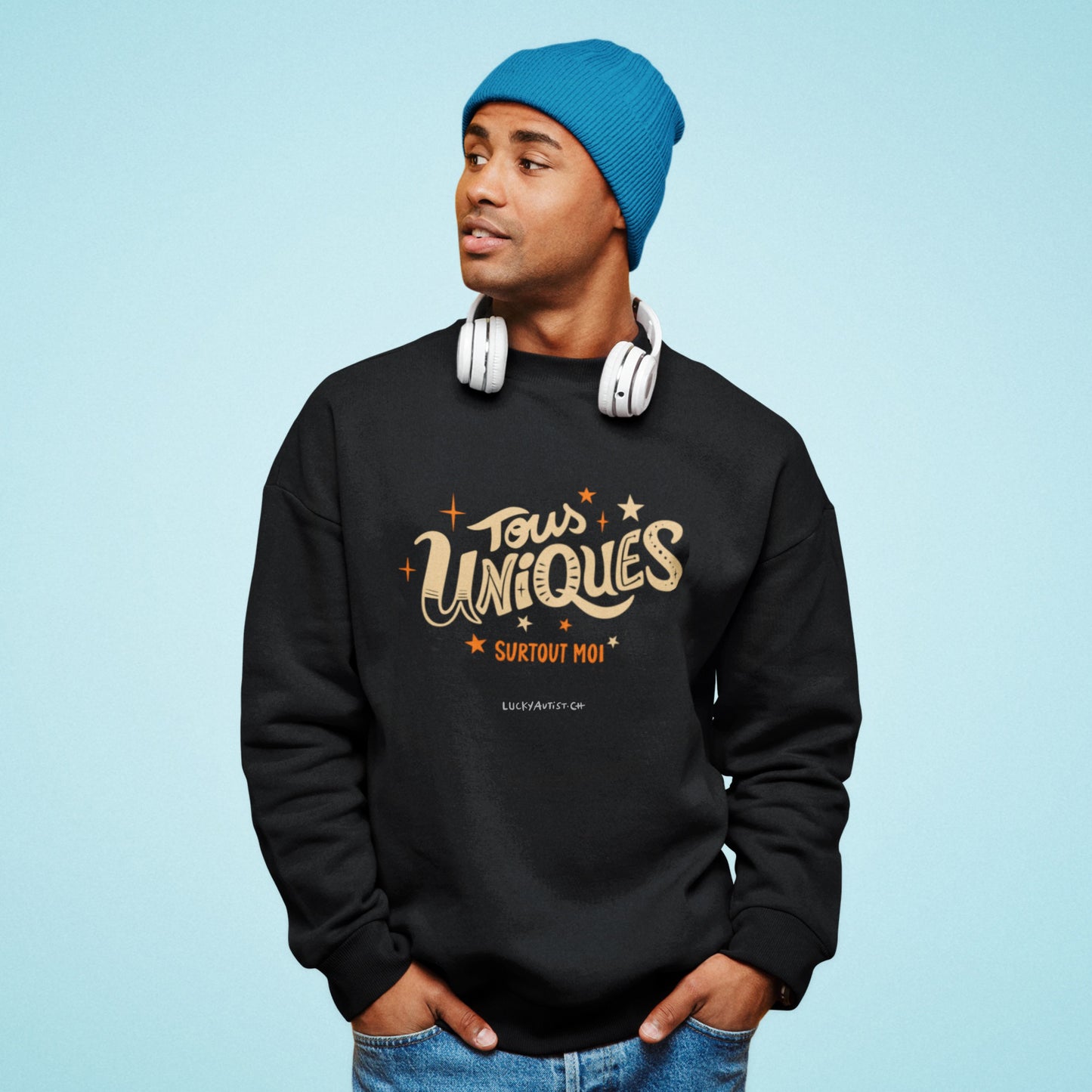 Sweatshirt "Tous Uniques" Schwarz | Unisex | 80% Bio-Baumwolle